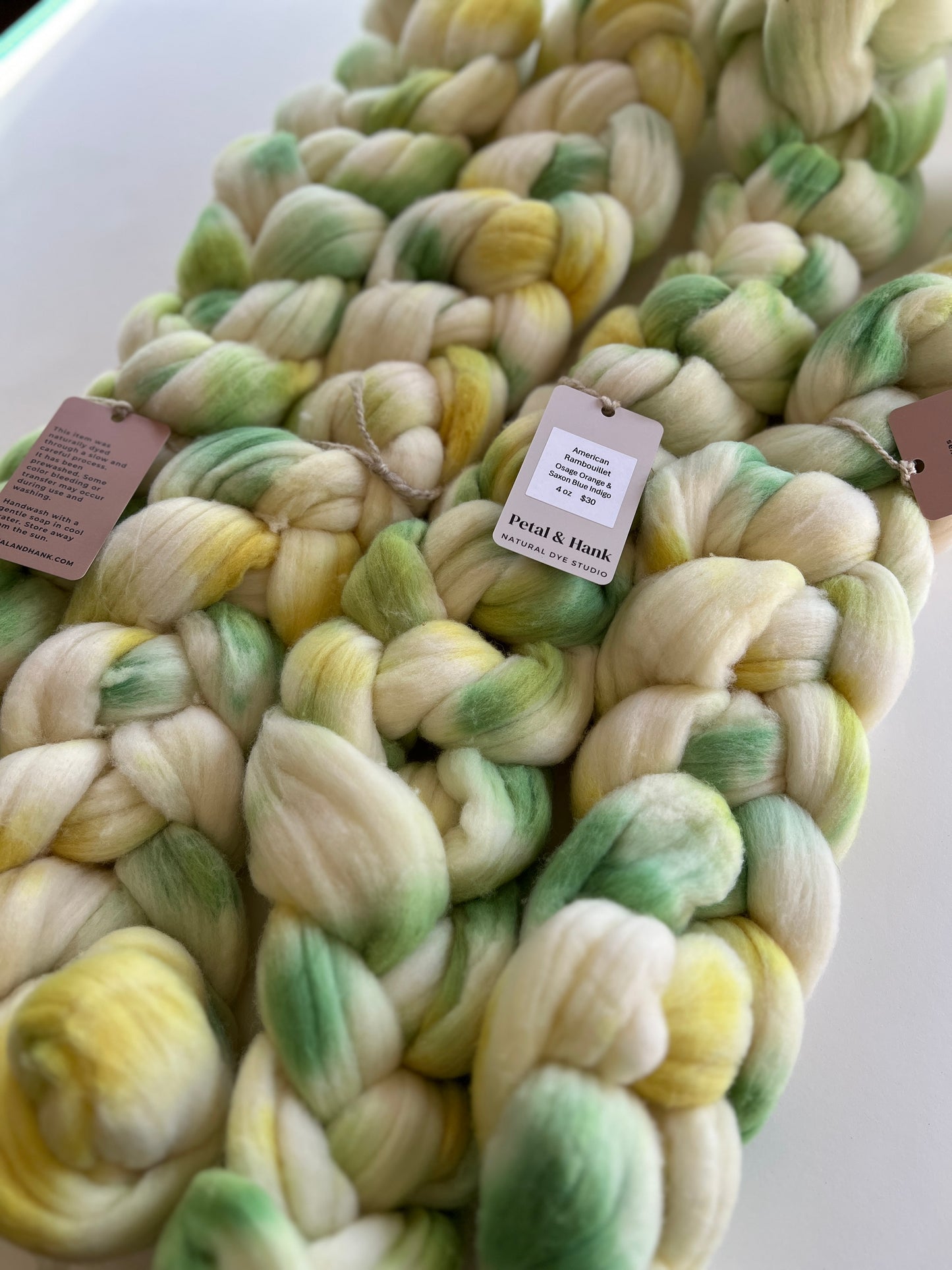 American Rambouillet Combed Top - osage orange, saxon blue indigo