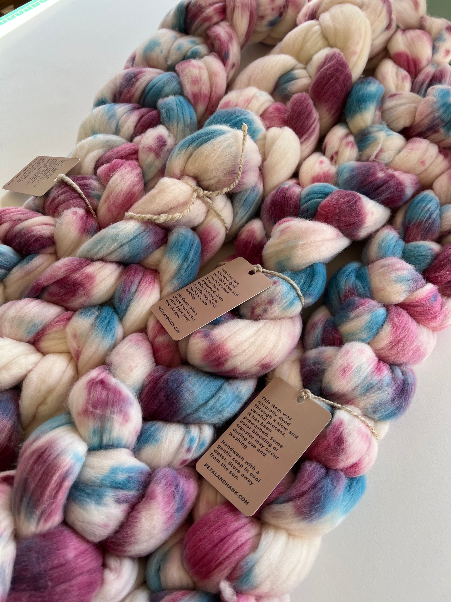 American Rambouillet Combed Top - lac, cochineal, saxon blue indigo